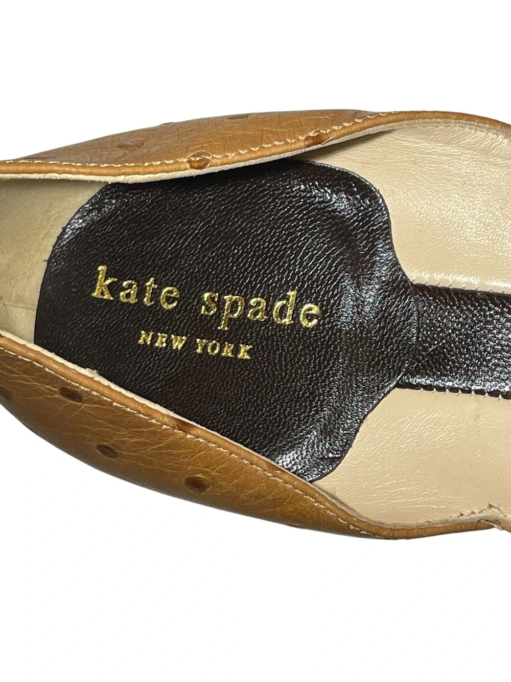 Vintage kate spade D'Orsay Fawn Leather Ostrich Flats Tortoiseshell Buckle 9.5